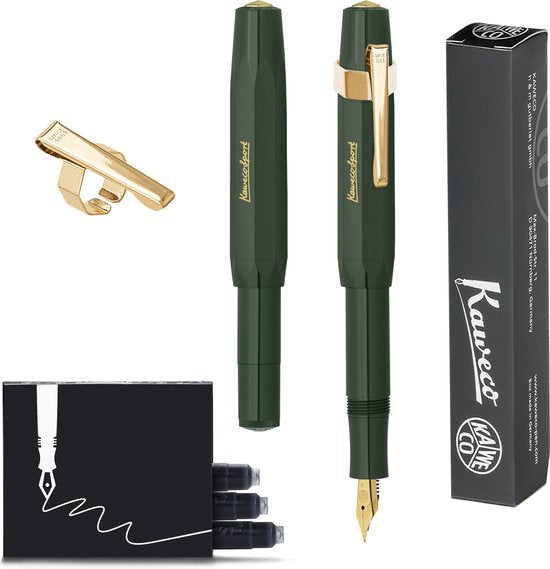 Kaweco - CLASSIC SPORT GROEN Fountain Pen - Breed - Oktogonal Clip Vergoldet - Doosje Vullingen