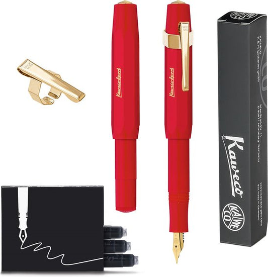 Kaweco - CLASSIC SPORT ROOD Fountain Pen - Extra Breed - Oktogonal Clip Vergoldet - Doosje Vullingen