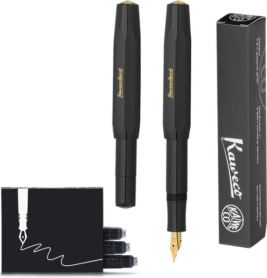 Kaweco - Vulpen - CLASSIC SPORT ZWART Fountain Pen - Breed - Doosje Vullingen