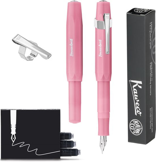 Kaweco - FROSTED SPORT BLUSH Fountain Pen - Breed - Oktogonal Clip Chrome - Doosje Vullingen