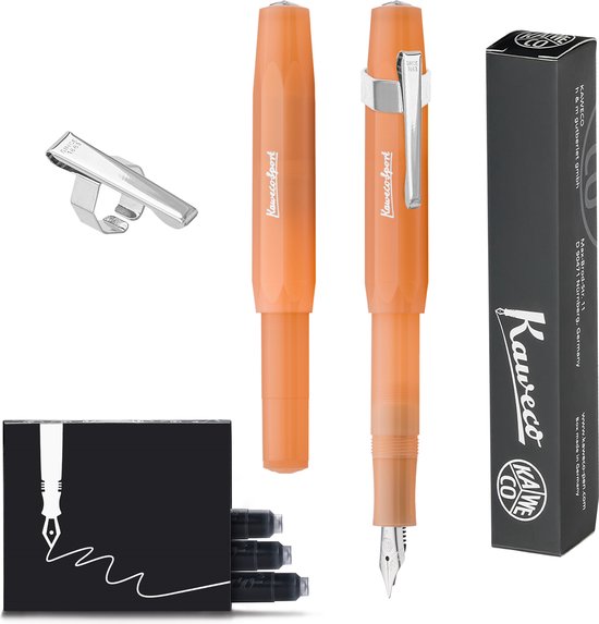 Kaweco - FROSTED SPORT MANDARIN Fountain Pen - Extra Breed - Oktogonal Clip Chrome - Doosje Vullingen