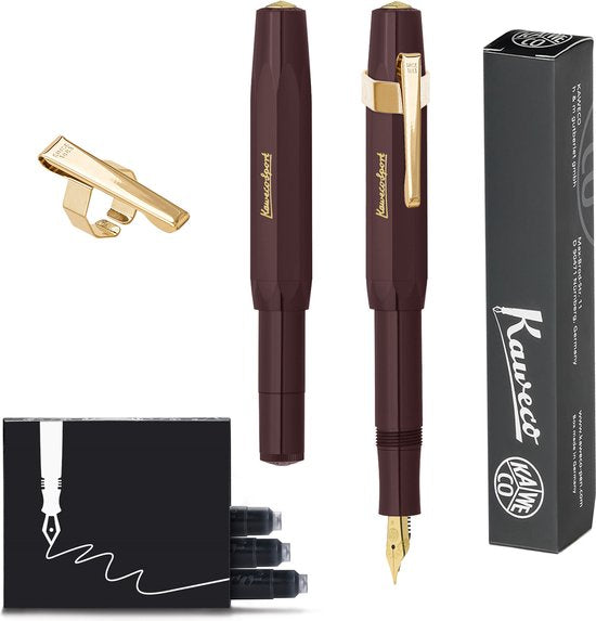 Kaweco - CLASSIC SPORT Burgundy Fountain Pen - Medium - Oktogonal Clip Vergoldet - Doosje Vullingen