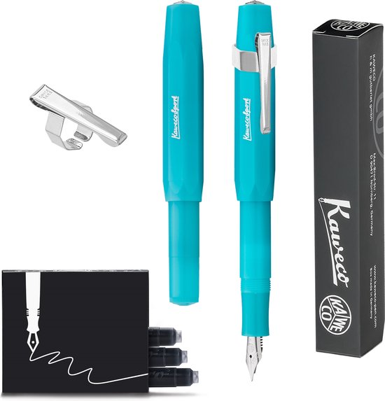 Kaweco - FROSTED SPORT BLUE BERRY Fountain Pen - Medium - Oktogonal Clip Chrome - Doosje Vullingen