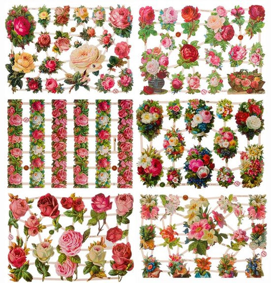 Poëzieplaatjes - 6 vellen - plaatjes - hobby - creatief - decoupage - knutselen - scrapboek - met ROZEN