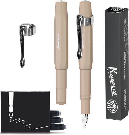 Kaweco - Vulpen (3delig) - Vulpen Sport Skyline Macchiato Fountain Pen - Breed - Nostalgic Octagonal Clip Chrome -  doosje vullingen