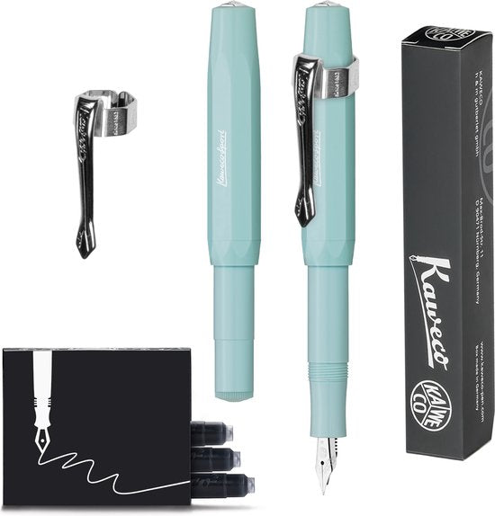 Kaweco - Vulpen (3delig) - Vulpen Sport Skyline Mint Fountain Pen - Extra Breed - Nostalgic Octagonal Clip Chrome -  doosje vullingen