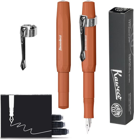 Kaweco - Vulpen (3delig) - Vulpen Sport Skyline FOX Fountain Pen - Extra Breed - Nostalgic Octagonal Clip Chrome -  doosje vullingen