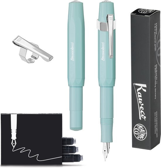 Kaweco - Vulpen Sport Skyline Mint Fountain Pen - Fine - Oktogonal Clip Chrome -  doosje vullingen