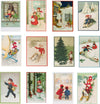 Nostalgische kerstkaarten - 12 stuks - Klassieke Vintage afbeeldingen - Winter - Sneeuw - Feestelijk - Jaarwisseling - Oude Brocante kerstkaarten