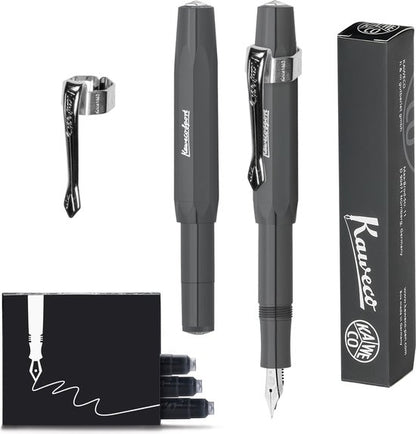 Kaweco - Vulpen (3delig) - Vulpen Sport Skyline Grijs Fountain Pen - Breed - Nostalgic Octagonal Clip Chrome -  doosje vullingen