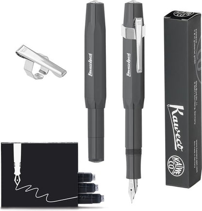 Kaweco - Vulpen Sport Skyline Grijs Fountain Pen - Breed - Oktogonal Clip Chrome - doosje vullingen