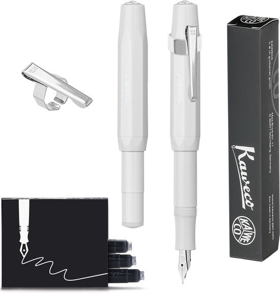 Kaweco - Vulpen Sport Skyline Wit Fountain Pen - Fine - Oktogonal Clip Chrome - doosje vullingen