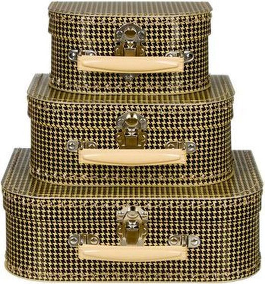 Kofferset (3delig) pied depoule beige/zwart  - ms322(16-20-25)