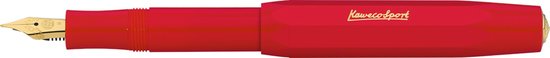 Kaweco - Cadeauset - 5delig - Vulpen Medium (M) - Sport Classic Rood - 8 Shape Clip Gold - etui Leer Zwart - Twister patronen - Doosje vullingen