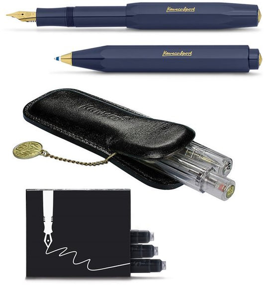 Kaweco - Cadeau - pennenset - (4delig) - Etui - Vulpen Extra Breed - Balpen - Navy - doosje inktpatronen