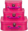 Kofferset - 3delig - 16-20-25cm - Fuchsia - Handvat donker fuchsia - Decoratie - Kartonnen koffer - Logeerkoffer - Speelkoffer - Poppenkoffer- Opbergen - Cadeau