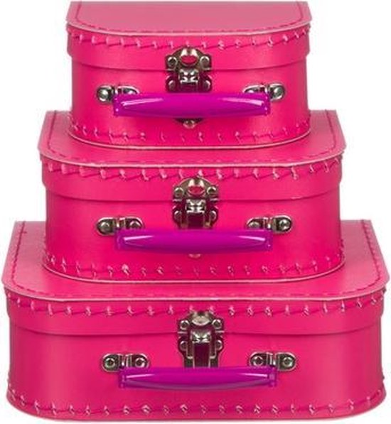 Kofferset - 3delig - 16-20-25cm - Fuchsia - Handvat donker fuchsia
