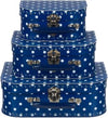 Kofferset - 3 koffers - 16-20-25cm Blauw met Witte polkadot - Retro Vintage look