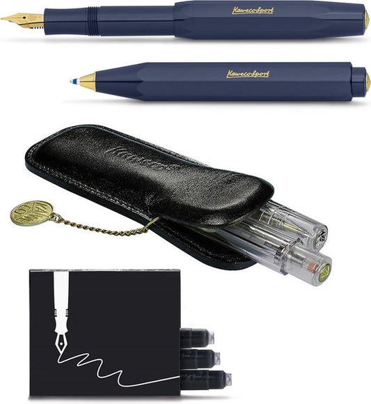 Kaweco - Cadeau - pennenset- (4delig) - Etui - Vulpen Medium  - Balpen - Navy - Inktpatronen