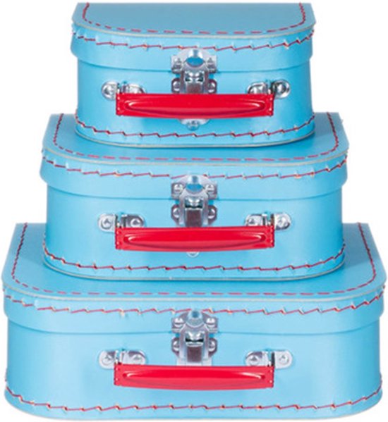 Kofferset - 3 koffers - 16-20-25cm - Decoratie - Kartonnen koffer - Logeerkoffer - Speelkoffer - Poppenkoffer- Opbergen - Vertelkoffer - Cadeau - Kraamkado - Blauw