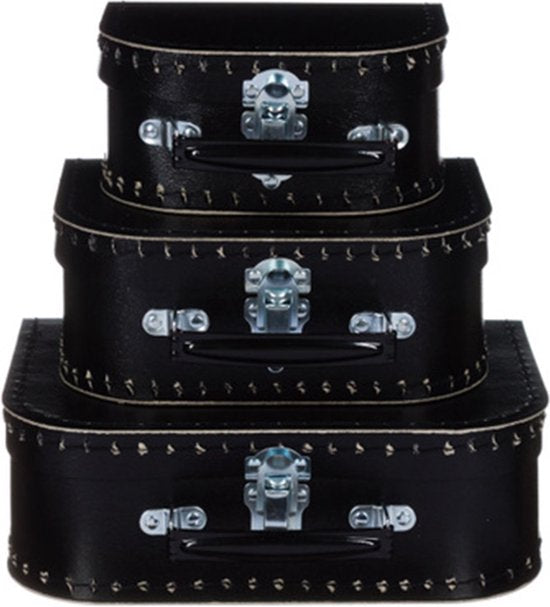 Kofferset - 3 koffers - 16-20-25cm - Decoratie - Kartonnen koffer - Logeerkoffer - Speelkoffer - Poppenkoffer- Opbergen - Vertelkoffer - Cadeau - Kraamkado - Zwart