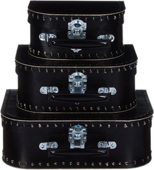 Kofferset - 3 koffers - 16-20-25cm - Decoratie - Kartonnen koffer - Logeerkoffer - Speelkoffer - Poppenkoffer- Opbergen - Vertelkoffer - Cadeau - Kraamkado - Zwart