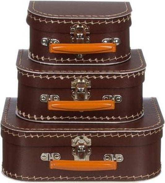 Kofferset -  3delig - 16-20-25 cm - Bruin - Decoratie - Kartonnen koffer - Logeerkoffer - Speelkoffer - Poppenkoffer- Opbergen - Cadeau