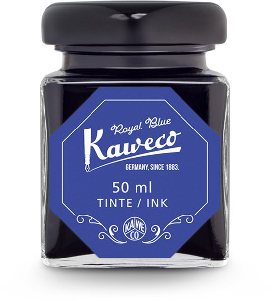 Kaweco - Ink bottle en Standaard Converter - Royal Blue - potje vulpeninkt - Blauwe originele Kaweco-inkt in 50 ml glas - Converter met blauwe achterkant - doosje 10 patronen