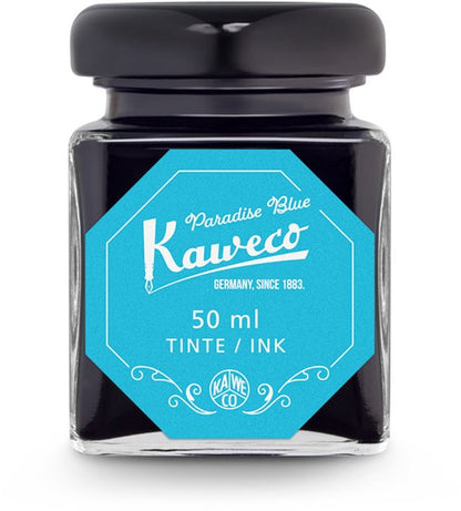 Kaweco - Ink bottle en Standaard Converter - Paradise Blue - potje vulpeninkt - Turkoise originele Kaweco-inkt in 50 ml glas - Converter met turkoise achterkant - doosje 10 patronen