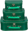 Kofferset - 3 koffers - 16-20-25cm - Decoratie - Kartonnen koffer - Logeerkoffer - Speelkoffer - Poppenkoffer- Opbergen - Vertelkoffer - Cadeau - Kraamkado - Donkergroen