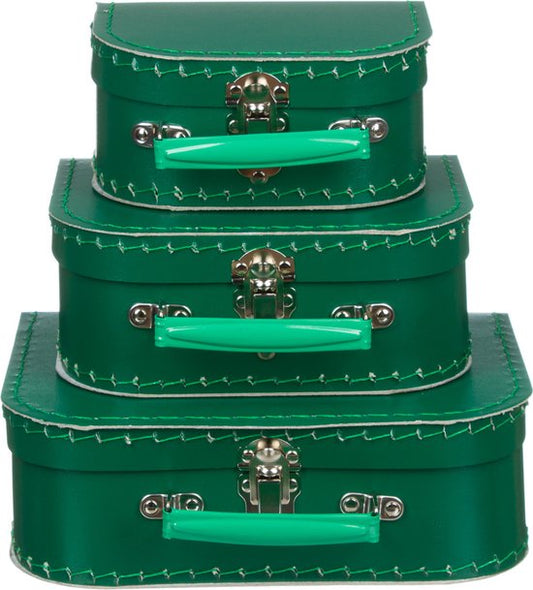 Kofferset - 3 koffers - 16-20-25cm - Decoratie - Kartonnen koffer - Logeerkoffer - Speelkoffer - Poppenkoffer- Opbergen - Vertelkoffer - Cadeau - Kraamkado - Donkergroen