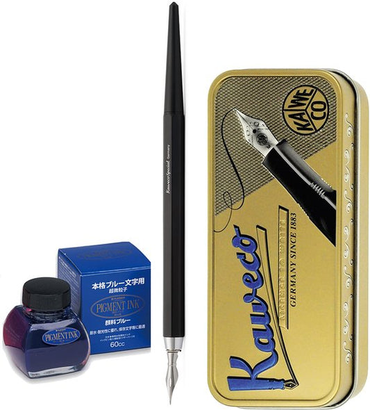 Kaweco - Fountain Pen - Special Dip Pen Black - in vintage blik - Potje Platinum Pigment ink 60cc Blue