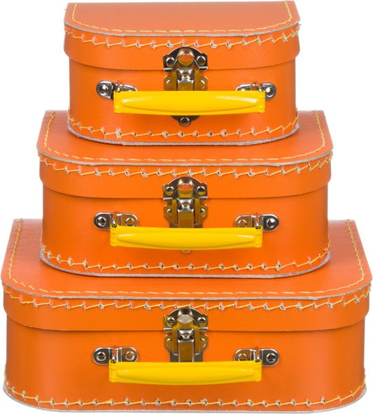 Kofferset - 3 koffers - 16-20-25cm - Decoratie - Kartonnen koffer - Logeerkoffer - Speelkoffer - Poppenkoffer- Opbergen - Vertelkoffer - Cadeau - Kraamkado - Oranje