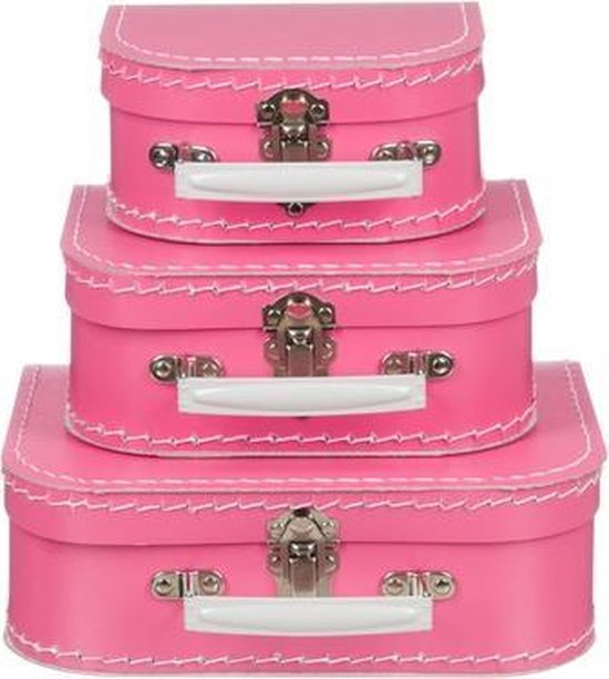 Kofferset - 3 koffers - 16-20-25cm - Roze - Handvat wit