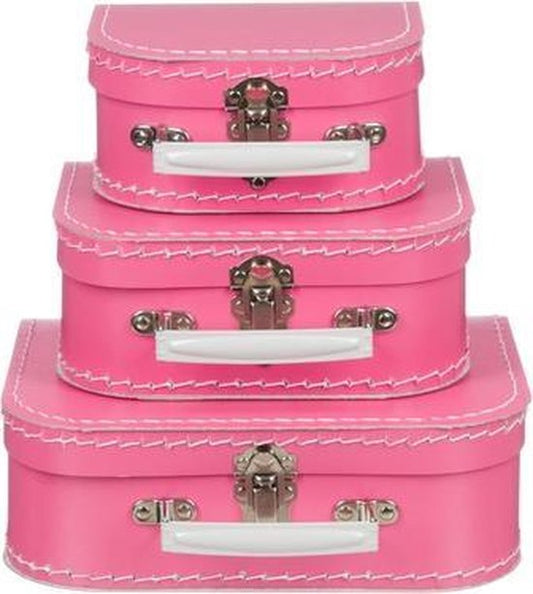 Kofferset - 3 koffers - 16-20-25cm - Roze - Handvat wit