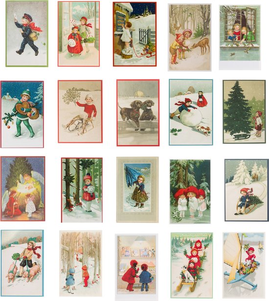 Nostalgische kerstkaarten - 20 stuks - Klassieke Vintage afbeeldingen - Winter - Sneeuw - Feestelijk - Jaarwisseling - Oude Brocante kerstkaarten