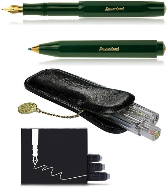 Kaweco - Cadeau - pennenset - (4delig) - Etui - Vulpen Breed - Balpen - Groen - doosje inktpatronen