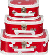 Kofferset - 3 koffers - 16-20-25cm - Decoratie - Kartonnen koffer - Logeerkoffer - Speelkoffer - Poppenkoffer- Opbergen - Vertelkoffer - Cadeau - Kraamkado - Rood met Polkadot wit handvat