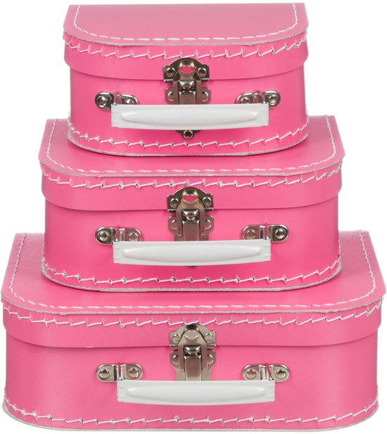 Kofferset - 3delig - 16-20-25 cm - Roze - Decoratie - Kartonnen koffer - Logeerkoffer - Speelkoffer - Poppenkoffer- Opbergen - Cadeau