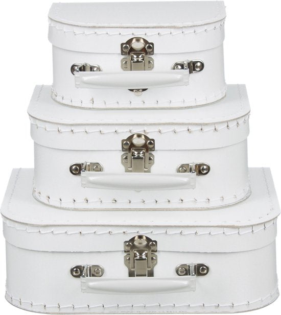 Kofferset - 3 koffers - 16-20-25cm - Decoratie - Kartonnen koffer - Logeerkoffer - Speelkoffer - Poppenkoffer- Opbergen - Vertelkoffer - Cadeau - Kraamkado - Wit