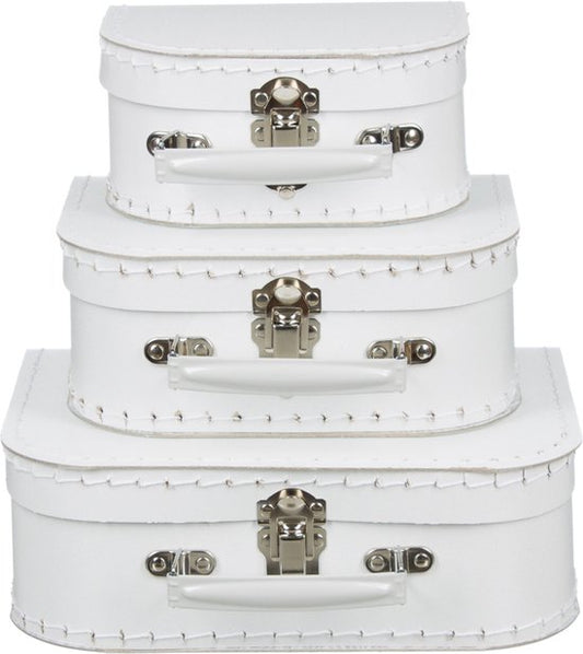 Kofferset - 3 koffers - 16-20-25cm - Decoratie - Kartonnen koffer - Logeerkoffer - Speelkoffer - Poppenkoffer- Opbergen - Vertelkoffer - Cadeau - Kraamkado - Wit