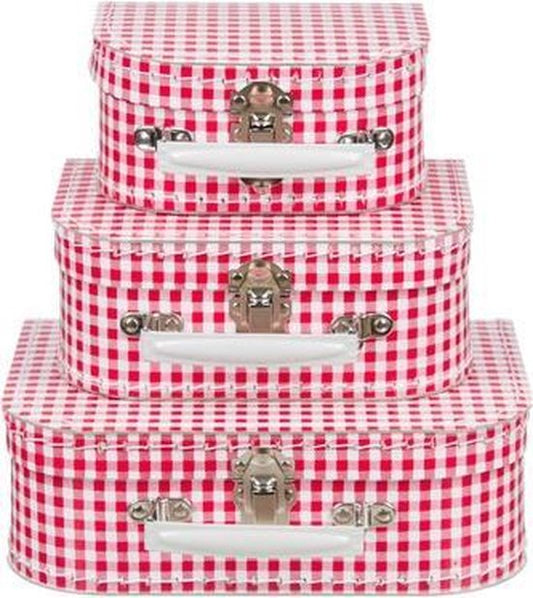 Kofferset (3delig)vintage  rood met grote polkadot - ms173(16-20-25)