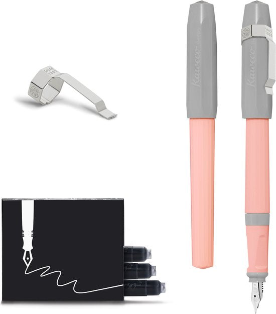 Kaweco - Vulpen met Clip - Perkeo Cotton Candy Grey Pink - Roze/Grijs - Medium - Doosje vullingen