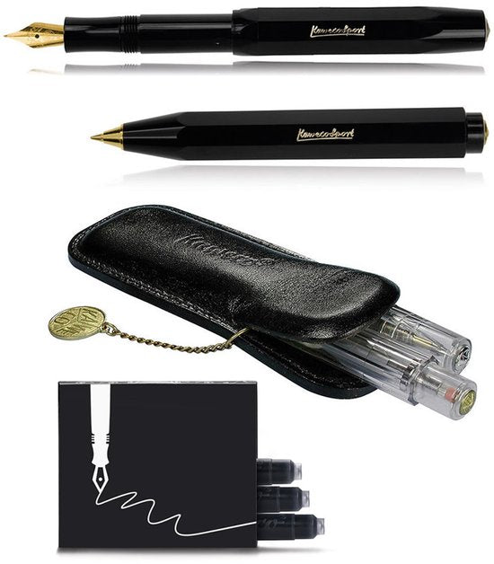 Kaweco - Cadeau - pennenset - (4delig) - Etui - Vulpen Extra Fine - Balpen - Zwart - doosje inktpatronen