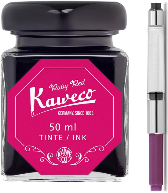 Kaweco - Ink bottle en Standaard Converter - Ruby Red - potje vulpeninkt - Rode originele Kaweco-inkt in 50 ml glas - Converter met rode achterkant