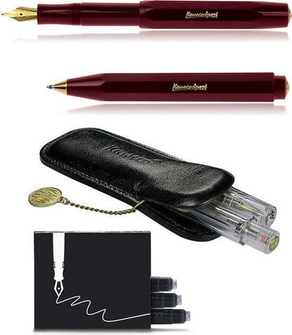 Kaweco - Cadeau - pennenset- (4delig) - Etui - Vulpen Medium  - Balpen - Burgundy - Inktpatronen