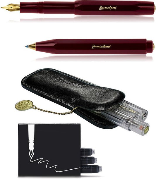 Kaweco - Cadeau - pennenset- (4delig) - Etui - Vulpen Medium  - Balpen - Burgundy - Inktpatronen