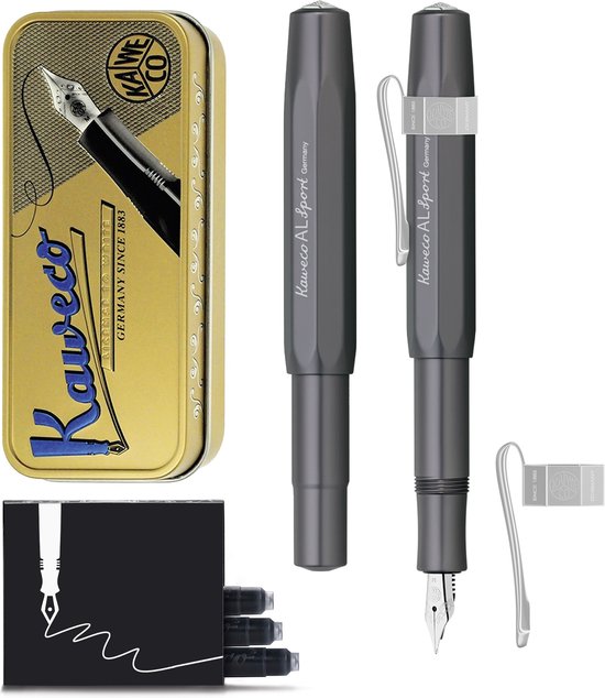 Kaweco Cadeauset - Vulpen - Nostalgic Octagonal Clip CHROME - ALUMINIUM SPORT - Sport Aluminium Grey (MAT) - Breed - Vintage blikje - Extra Doosje Vullingen