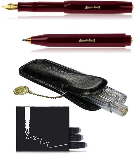 Kaweco - Cadeau - Pennenset - (4delig) - Etui - Vulpen Extra Breed - Balpen - Burgundy - doosje doosje inktpatronen