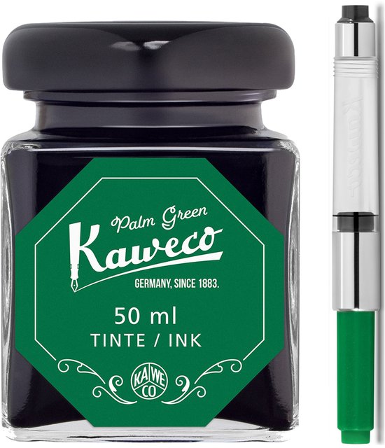Kaweco - Ink bottle en Standaard Converter - Palm Green - potje vulpeninkt - Groene originele Kaweco-inkt in 50 ml glas - Converter met groene achterkant